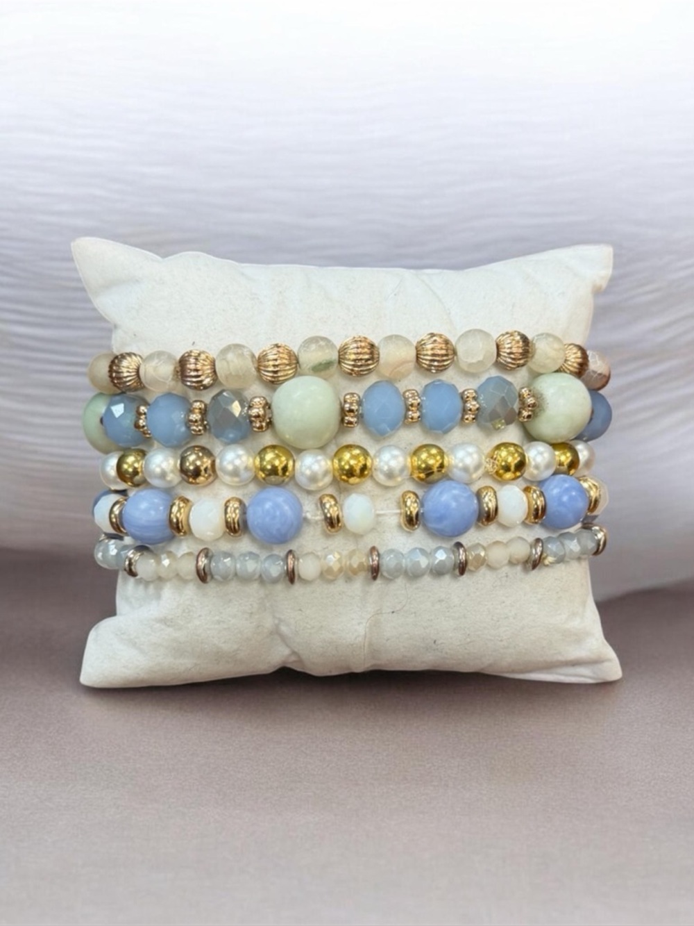 Elegant Blue & Gold Bracelet Stack | Luxe & Pastel Gemstone Bracelets